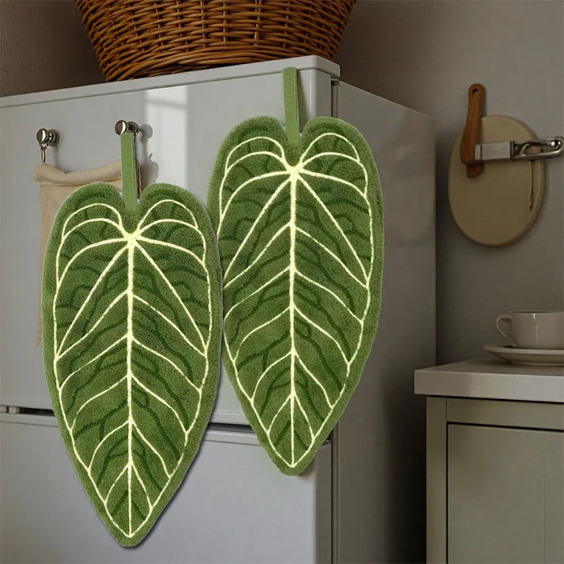 Ultra-Absorbent Quick-Dry Tropical Leaf Hand Towel w/ Loop Hand Towel Peaceful Pleasures Health and Wellness