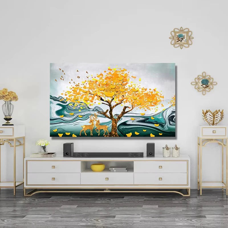 Golden Tree of Life Canvas Wall Art | Night Sky Stars Print Canvas Wall Art Peaceful Pleasures Health and Wellness ZLH5003 80x120cm No Frame