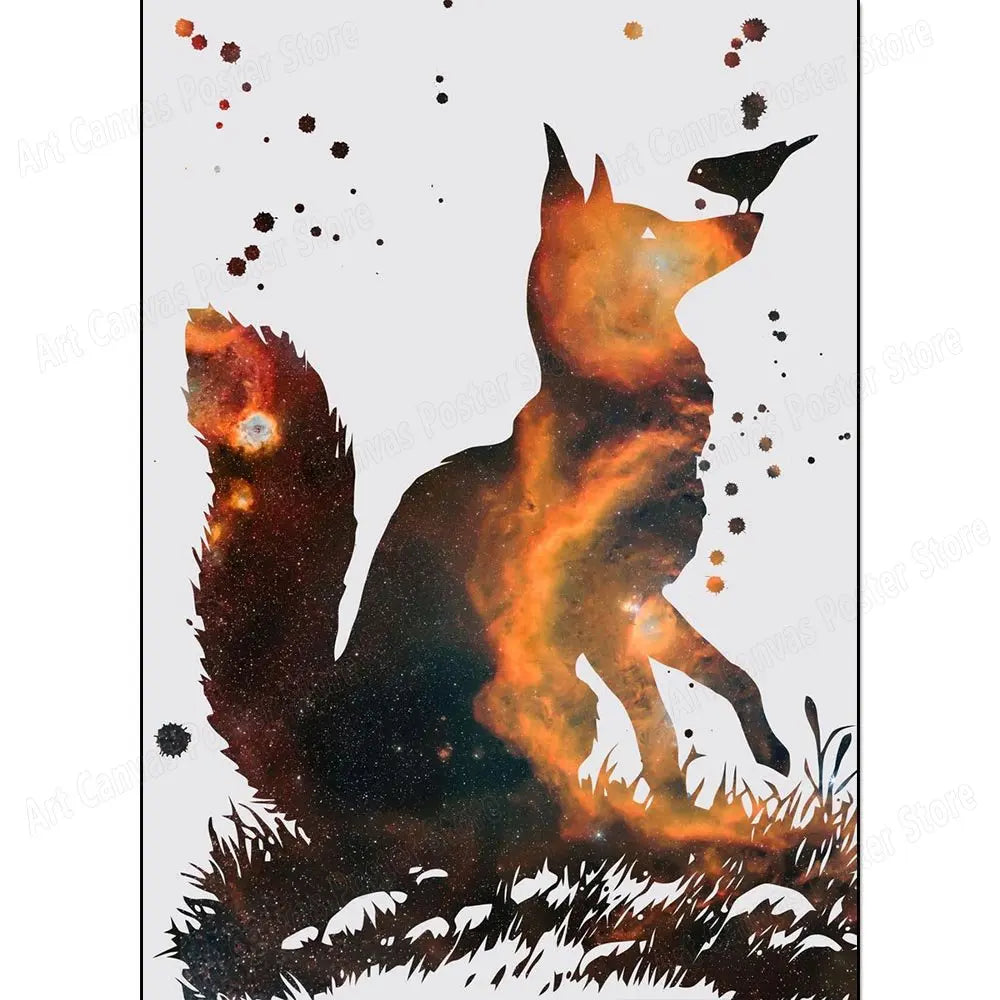 Abstract Animal Canvas Wall Art Print – Bird Elk Mermaid Butterfly