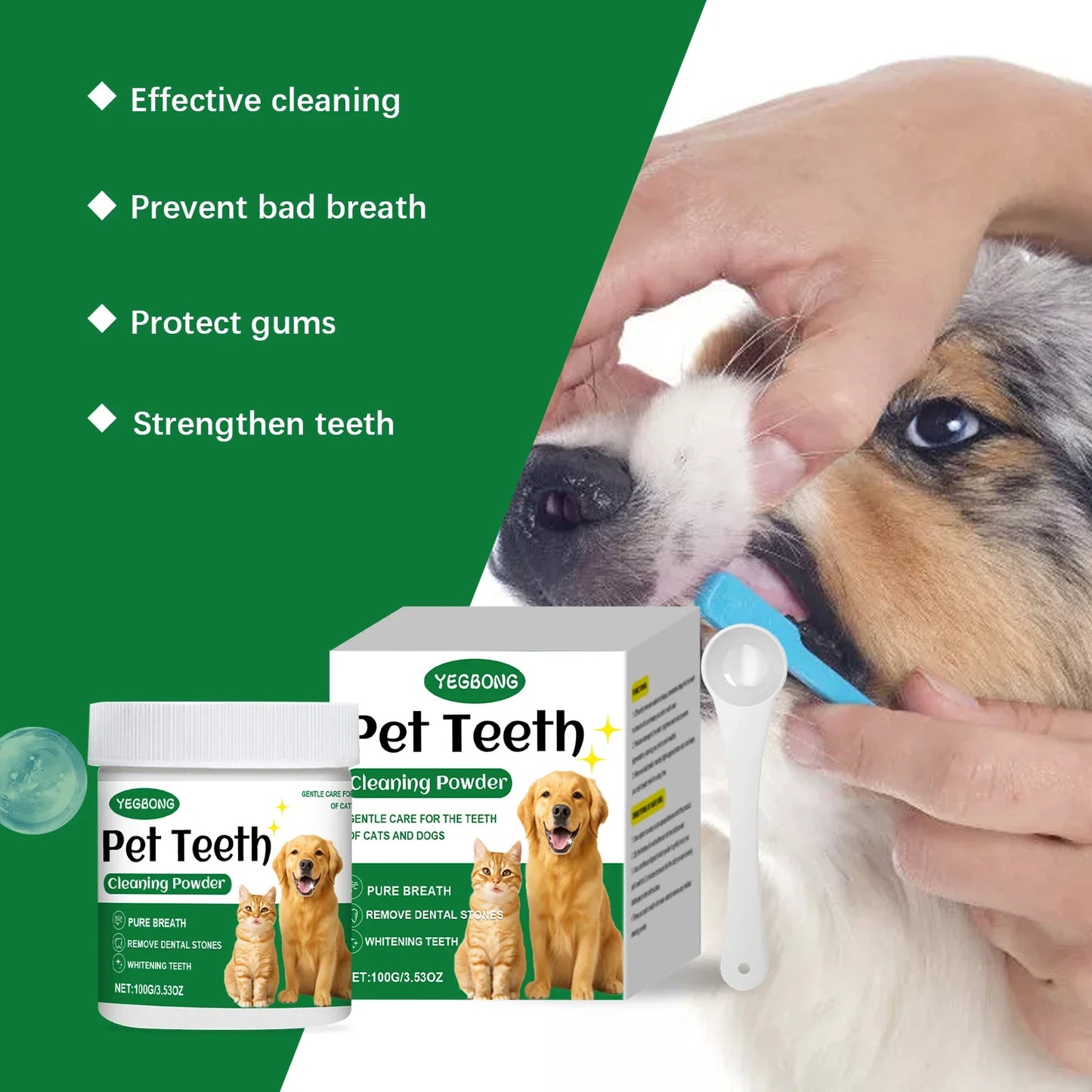 YEGBONG Pet Teeth Cleaning Powder – Plaque & Fresh Breath 100g