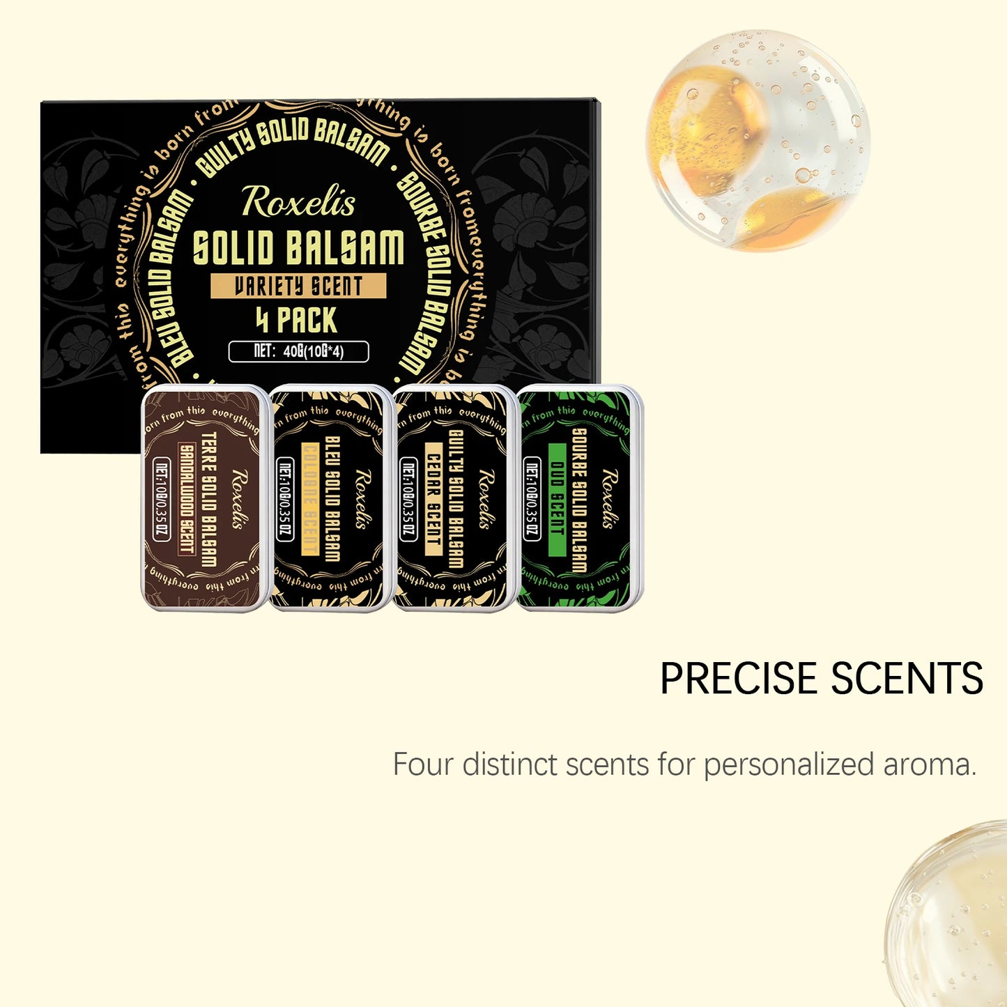 4-Piece Men's Solid Perfume Balm Set | Alcohol-Free Woody Scent