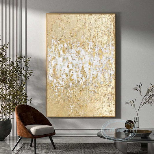 Handmade Gold Foil Abstract Oil Painting | Modern Nordic Wall Art Abstract Oil Painting Peaceful Pleasures Health and Wellness