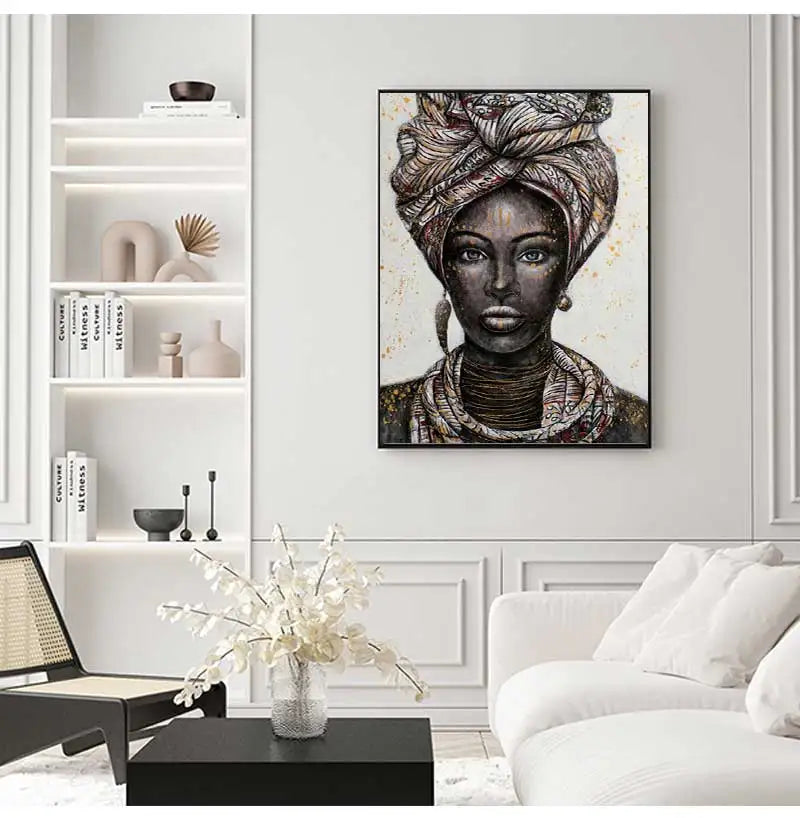 African Woman Portrait Canvas Wall Art | Boho Living Room Print Canvas Wall Art Peaceful Pleasures Health and Wellness