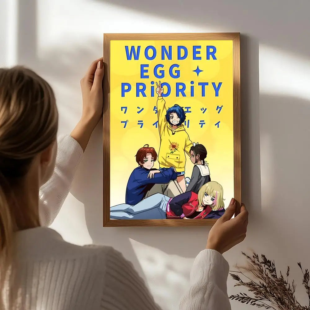 Anime W-Wonder Egg Priority Poster HD Self Adhesive Waterproof Wall Art Ideal for Home Office Dorm Bedroom Great Gift Peaceful Pleasures Health and Wellness White1 40X50cmNoframe