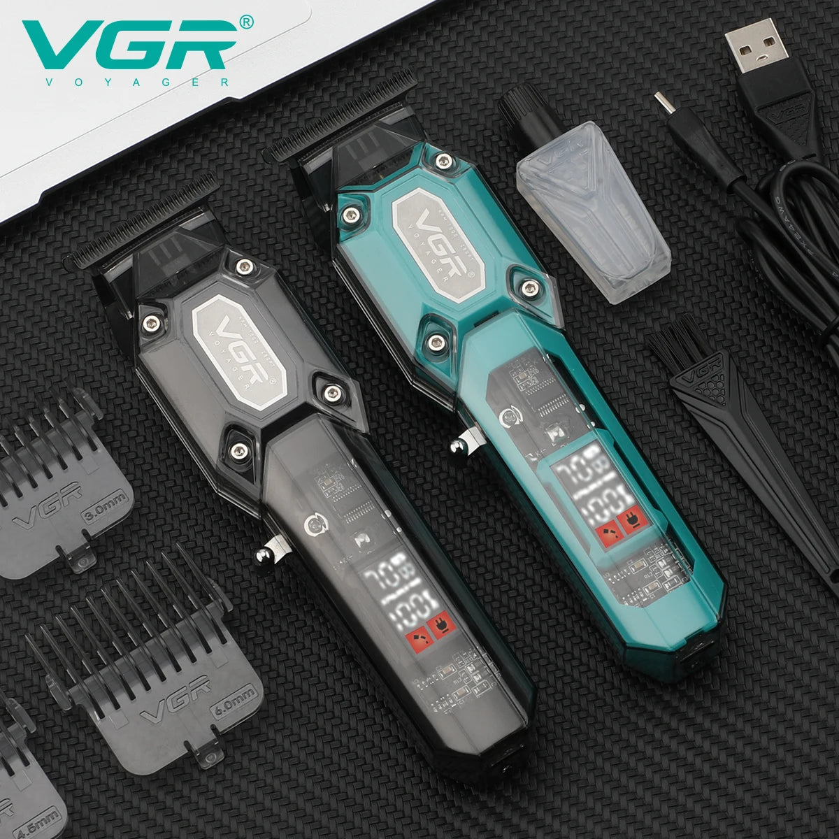 VGR V-600/V-900 Electric Hair Clipper Transparent Body Hair Trimmer LED Intelligent Digital Carving Electric Thruster Care Set Peaceful Pleasures Health and Wellness