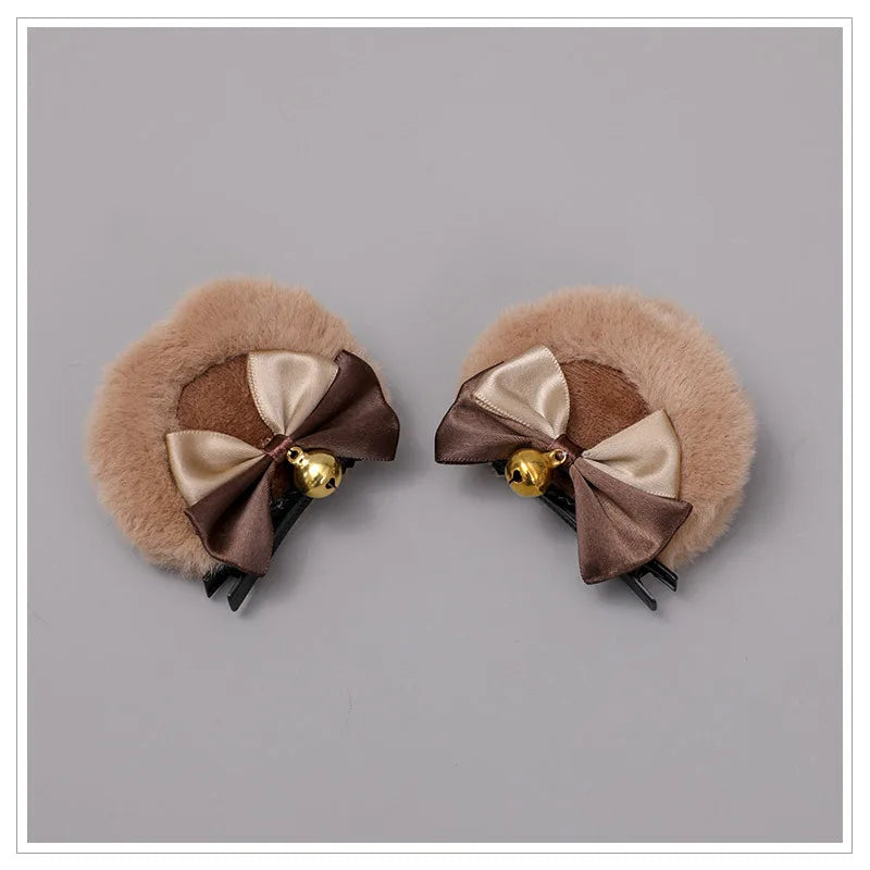 Animal Ear Hairpins Fashion Creative Hair Accessories Double Bowknot Bell Bear Ear Clips Lolita Kawaii Cosplay Barrette Decor Peaceful Pleasures Health and Wellness F One Size