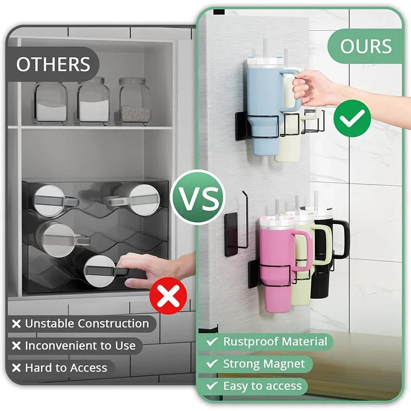3-Slot Metal Magnetic Fridge Water Bottle Holder & Rack