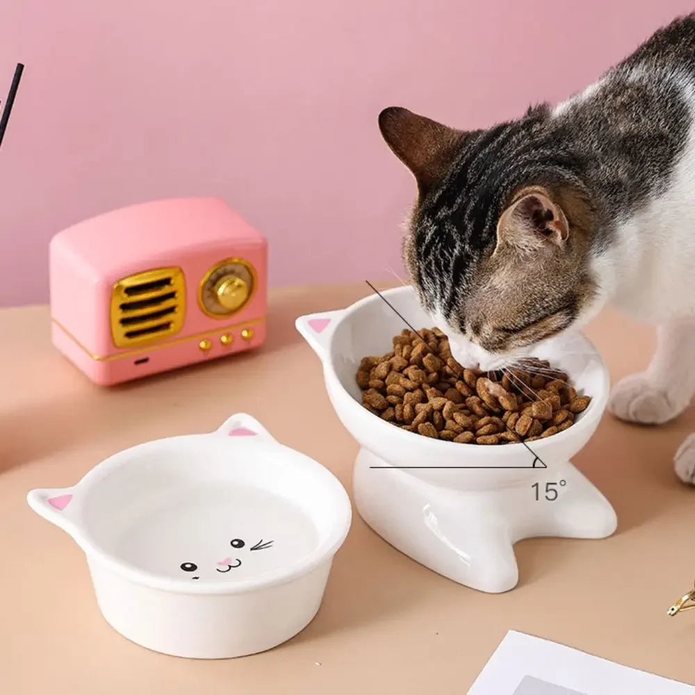 Ceramic Cat & Dog Bowl – Slanted High-Foot Pet Feeding Dish Ceramic Pet Bowl Peaceful Pleasures Health and Wellness