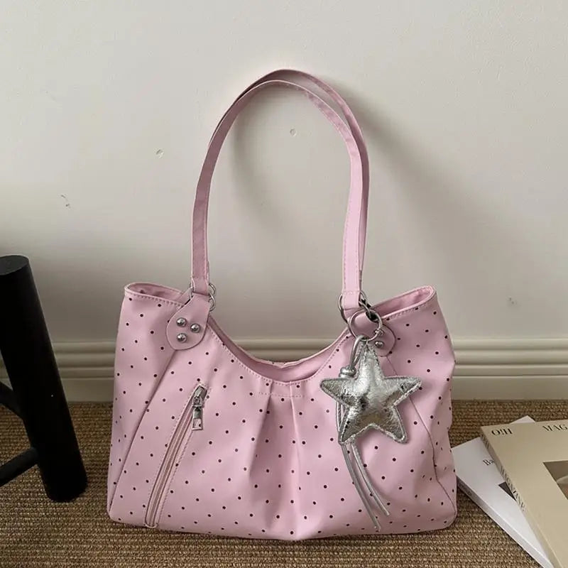 Vintage PU Polka Dot Tote Bag – Large Women's Shoulder Bag