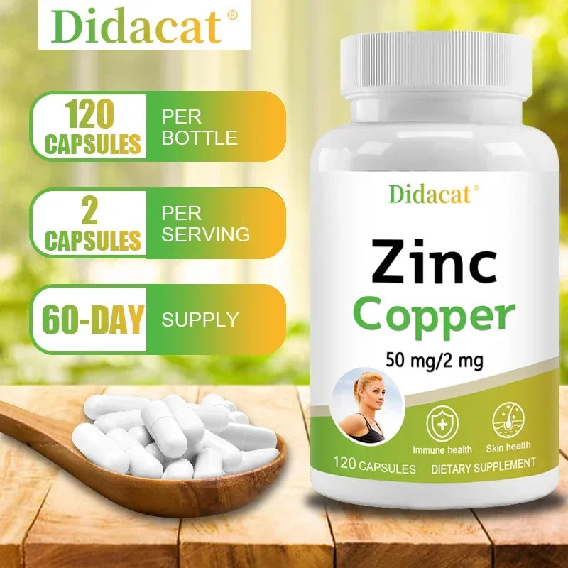 Zinc + Copper Capsules - Support Healthy Skin and Immune System, Increase Vitality, Skin Care Peaceful Pleasures Health and Wellness