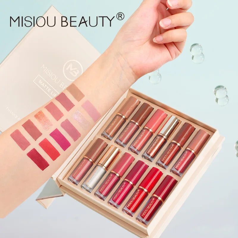 12-Color Liquid Matte & Pearl Lip Gloss Set | Long-Lasting