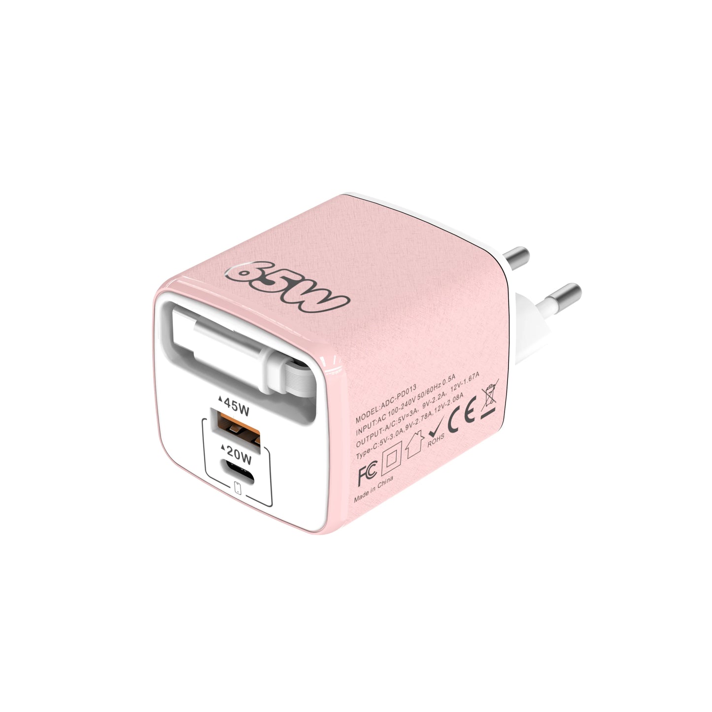 65W 3-in-1 USB-C Fast Wall Charger PD Quick Charge