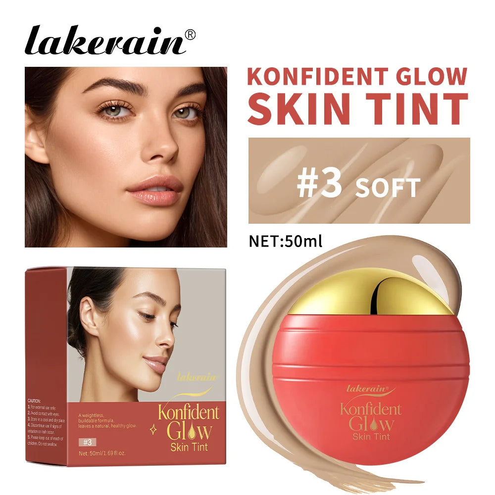 Konfident Glow Skin Tint Waterproof Hydrating Skin Foundation Coverage 30 ml Oil-Free Long - Lasting Glass-Skin Foundation Clean Peaceful Pleasures Health and Wellness 3Soft