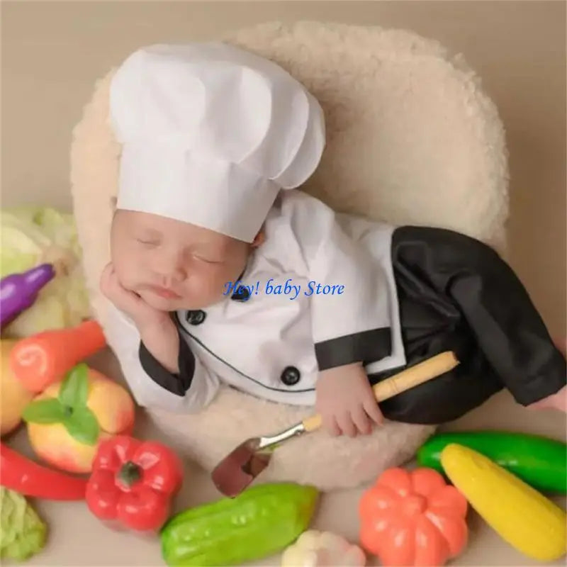 3-Piece Newborn Baby Chef Cook Costume Photo Outfit 0-2M