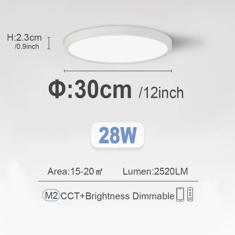 Ultra-Thin LED Ceiling Light 23/30cm | Dimmable Remote