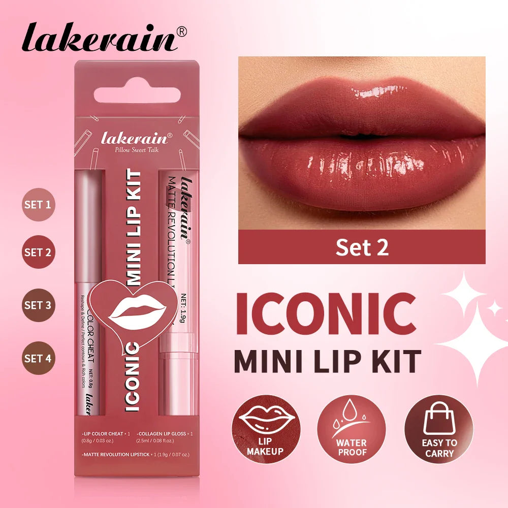 Lakerain 3-Pc Mini Lip Kit – Liner, Matte Lipstick & Gloss