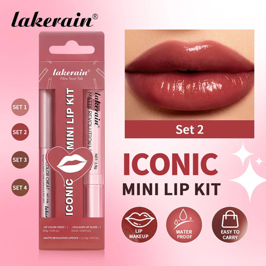 Lakerain 3-Pc Mini Lip Kit – Liner, Matte Lipstick & Gloss Lip Makeup Set Oasis Select