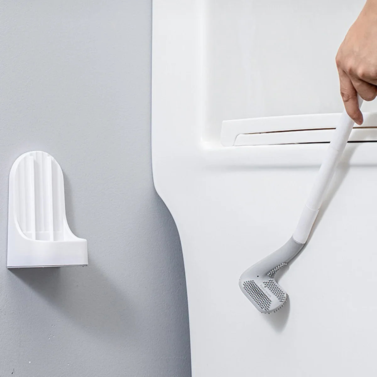 Wall-Mounted Toilet Brush & Base Set – Soft Rubber, Quick-Drain