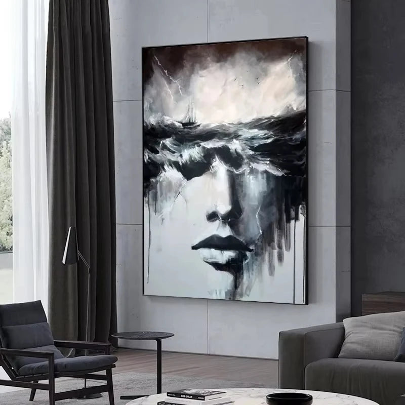 Abstract Face Black & White Canvas Wall Art | Modern Decor