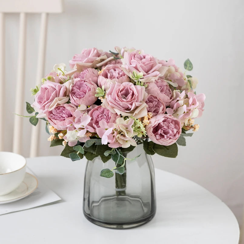 Silk Artificial Rose Peony Bouquet – Wedding & Home Décor
