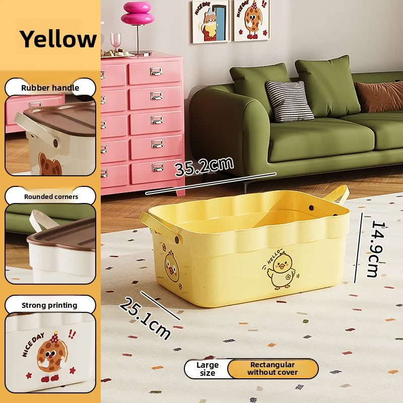 Cartoon Pattern Lidded Storage Box for Toys Snacks Dustproof Desktop Container Household Storage Solution for Various Items Peaceful Pleasures Health and Wellness Yellow without Lid L 1 Pc
