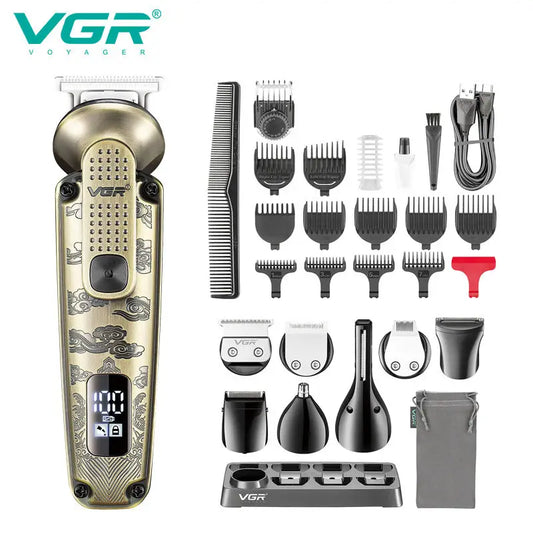 VGR 8-in-1 metal hair clipper multifunctional intelligent LED digital hair trimmer men's nose hair and armpit hair shaver V-103 Peaceful Pleasures Health and Wellness V-103
