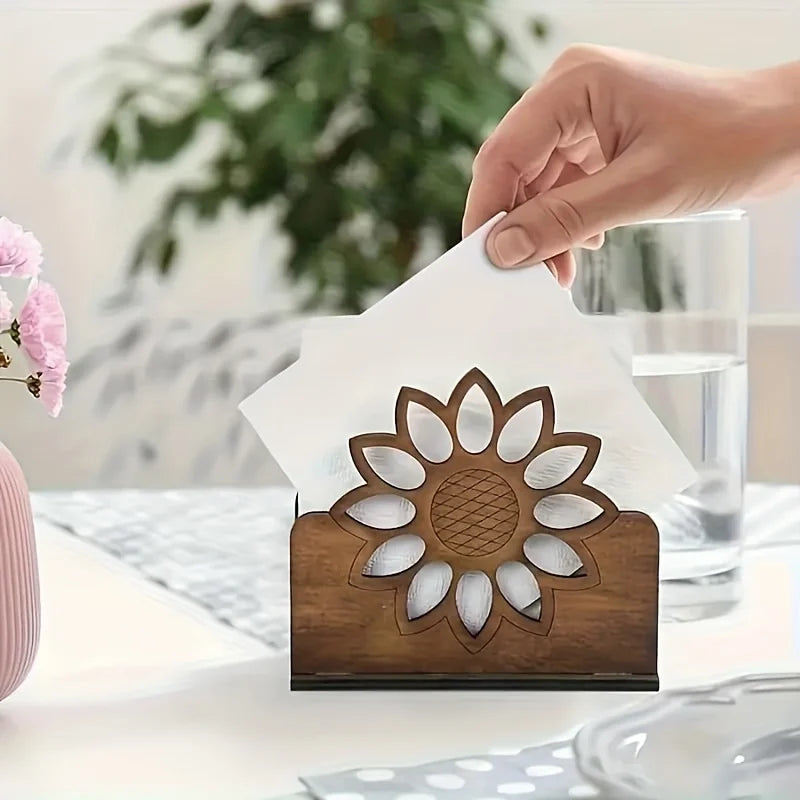 Wooden Sunflower Napkin Holder | Farmhouse Kitchen Decor Napkin Holder Peaceful Pleasures Health and Wellness