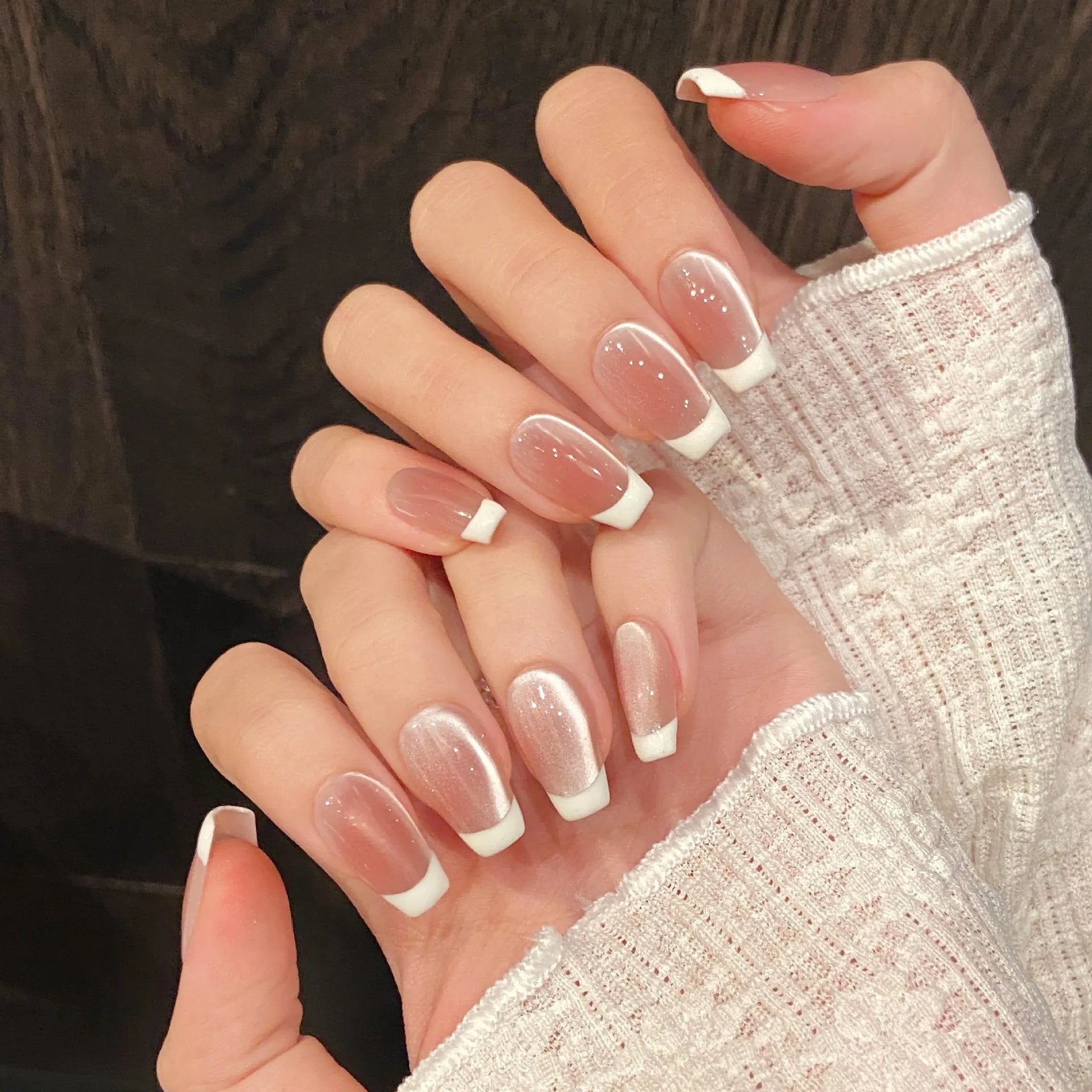 10pcs Handmade French Cat Eye Press on Nails Ins Simple Nude Pink Sweet Girl Fake Nails Reusable Wearable Korean False Nail Tips Peaceful Pleasures Health and Wellness