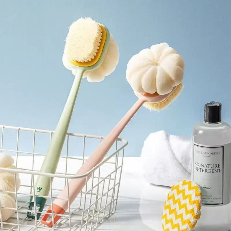 High quality Double-Sided Bath Brush Long Handle Soft Bristle Household Body Cleaner Detachable Towel Ball Body Bath Brush Peaceful Pleasures Health and Wellness