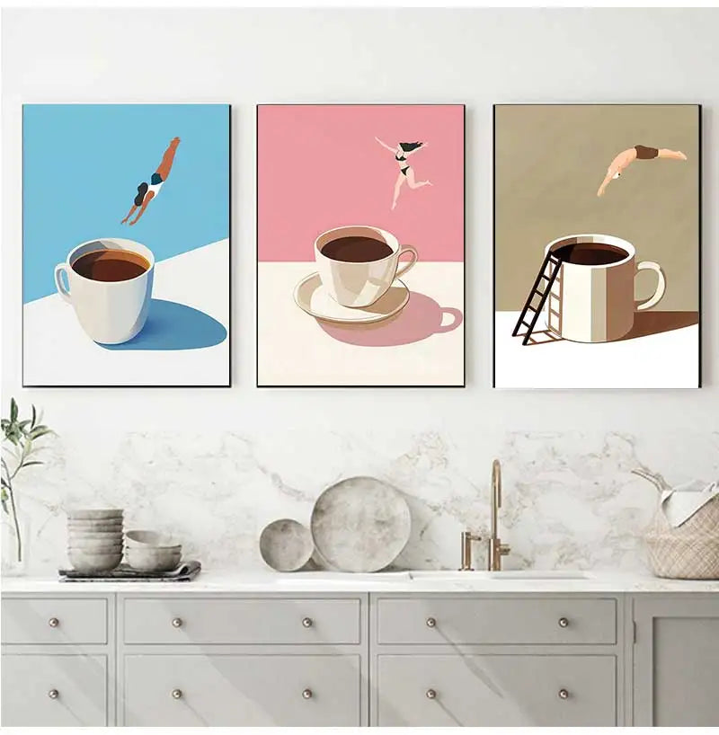 Good Morning Coffee Diver Poster Retro Funny Minimalist Food Espresso Lover Canvas Painting Wall Art Home Room Decor Peaceful Pleasures Health and Wellness