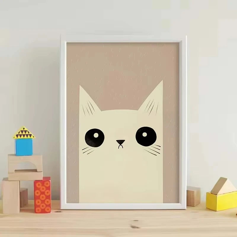 Minimalist Cute Cat Art Poster Modern Cartoon Animal Canvas Painting Printing Home Bedroom Living Room Kids Room Decoration Peaceful Pleasures Health and Wellness