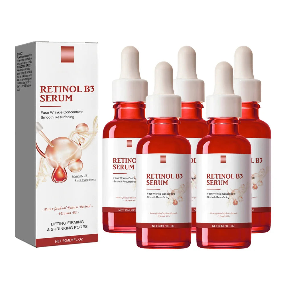 Retinol Facial Essence Fade Fine Line Face Serum Anti-Aging Pore Minimizing Hydrating Brightening Skin Treatment for Women Men Peaceful Pleasures Health and Wellness 5pcs