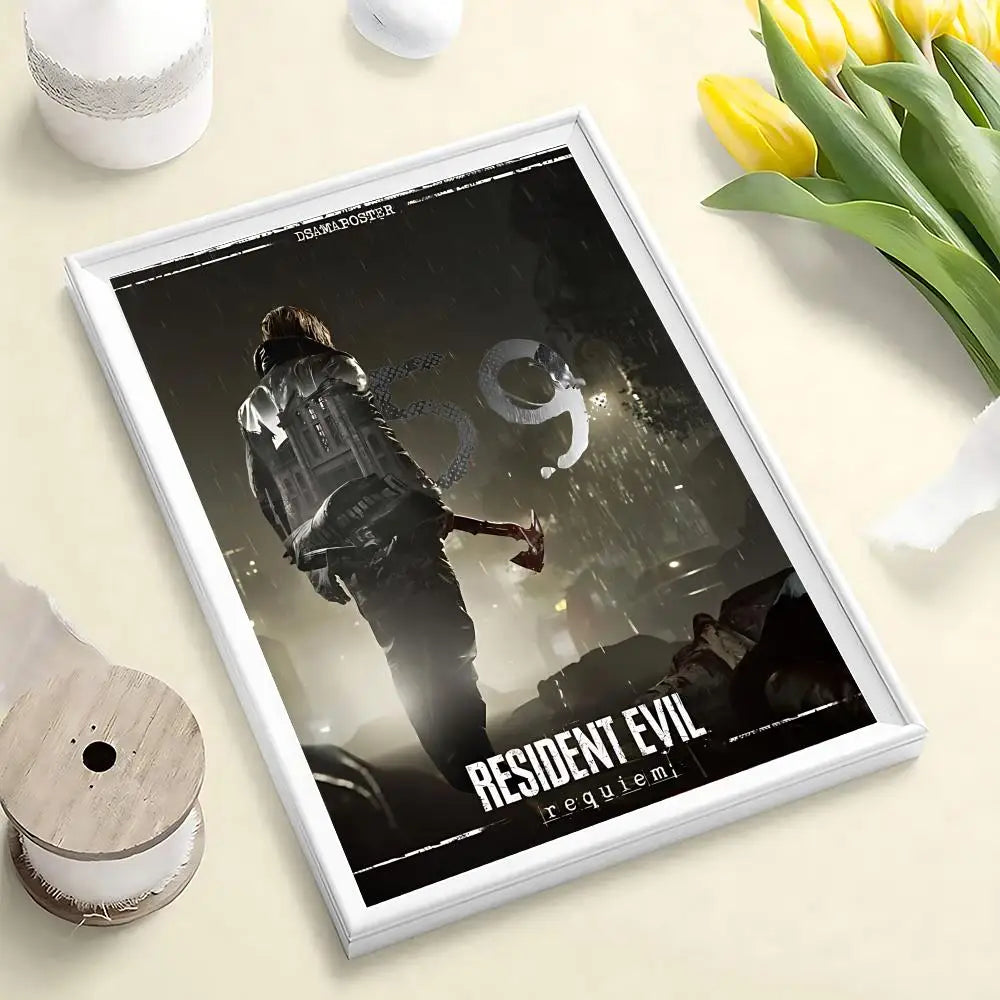 Resident Evil Requiem Poster HD Self Adhesive Waterproof Wall Art Ideal for Home Office Dorm Bedroom Great Gift Peaceful Pleasures Health and Wellness White2 21X30cmNoframe