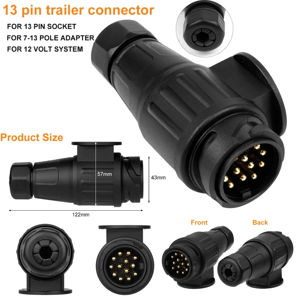 13 Pin to 7 Pin 12V Trailer Plug Adapter | Waterproof Connector
