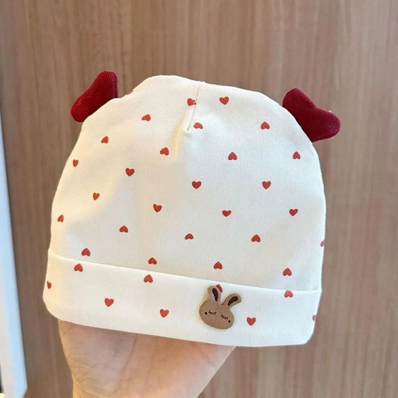 Newborn Baby Beanie | Red Bow Cherry Print Soft Cotton Cap 0-6M
