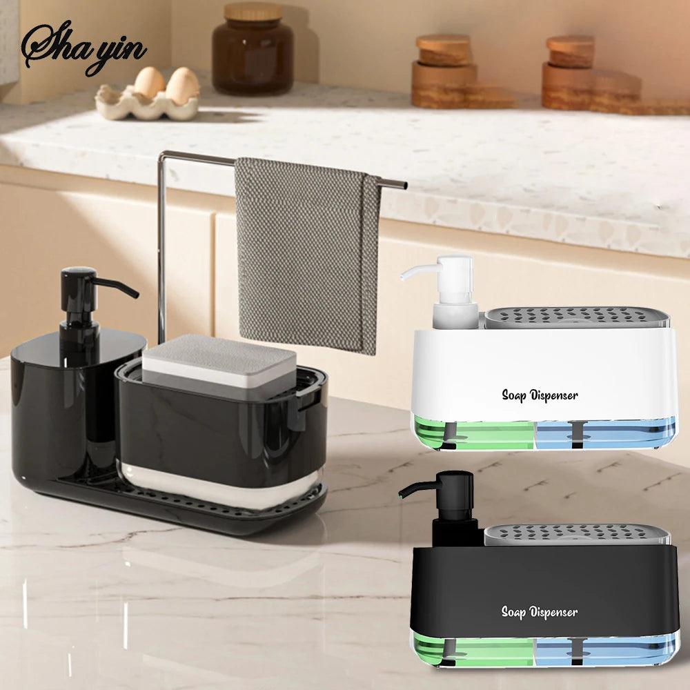 Dual Soap Dispenser with Sponge And Dishcloth Holder Kitchen Hand Dish Soap Dispenser with Tray Multi-Functional Kitchen Soap Peaceful Pleasures Health and Wellness