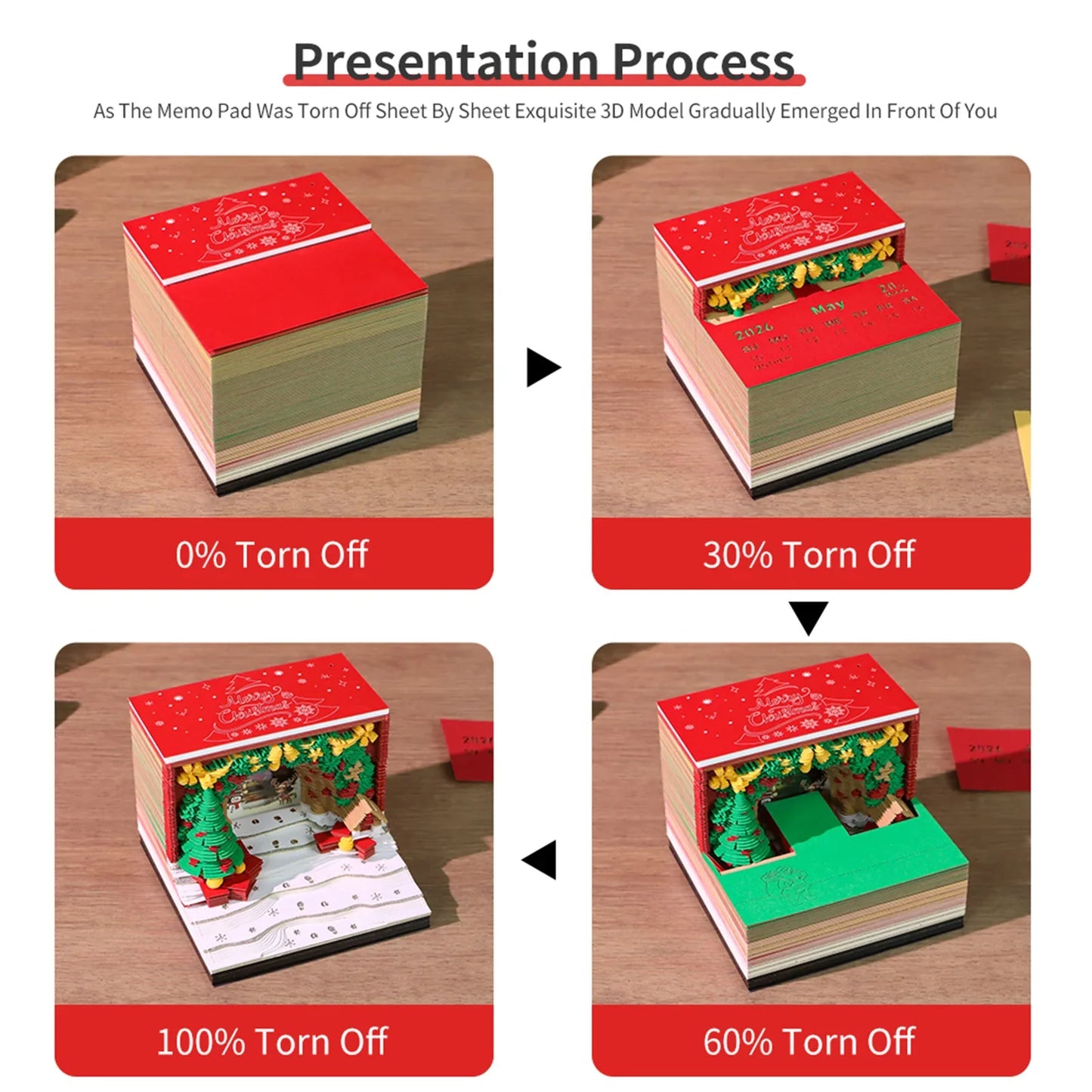 3D Christmas Arch Desk Calendar 2026 | LED Lights & Memo Pad