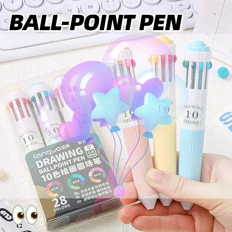 28-Color Ballpoint Pen 0.8mm Soft Grip Multicolor Press Pen