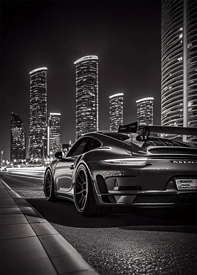 Black and white luxury car canvas super car canvas mural painting living room home aesthetics wall decoration art Peaceful Pleasures Health and Wellness