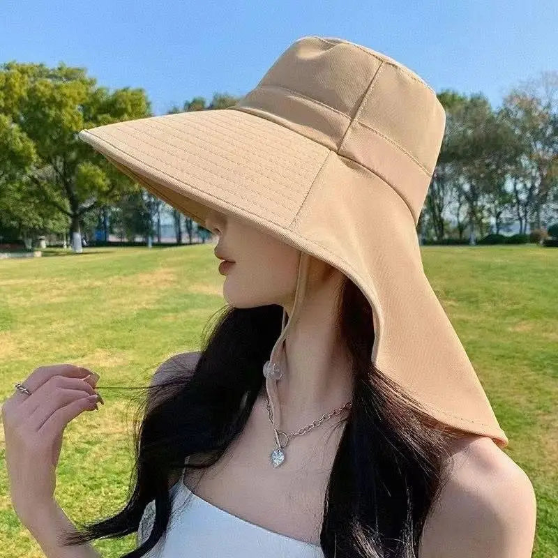 Women's Wide Brim Sun Hat UPF 50+ Neck Flap Beach Cap