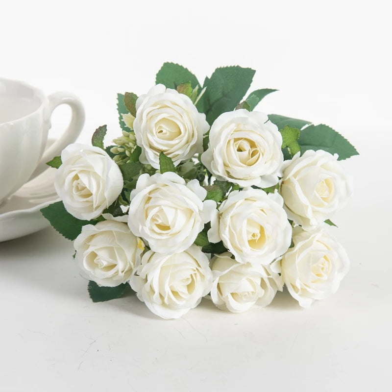 10-Head Silk Rose Bouquet | Artificial Flowers Wedding & Home Décor