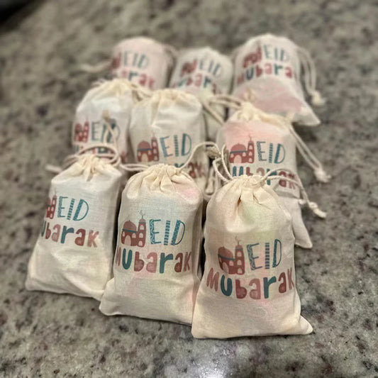 5pcs Eid Mubarak Drawstring Gift Bags | Ramadan Treat Bags Holiday Gift Bags Peaceful Pleasures Health and Wellness