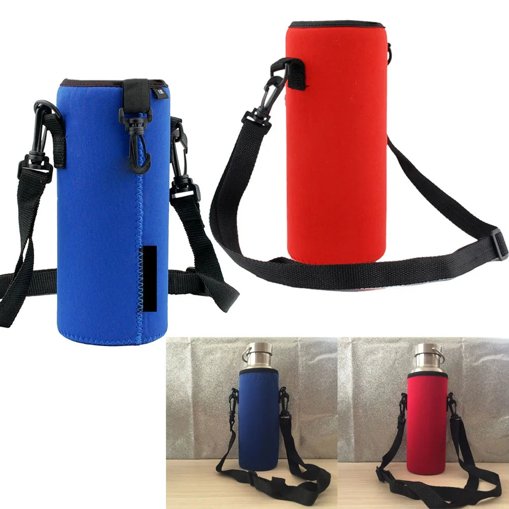 Insulated Neoprene Water Bottle Carrier Bag & Shoulder Strap 1L
