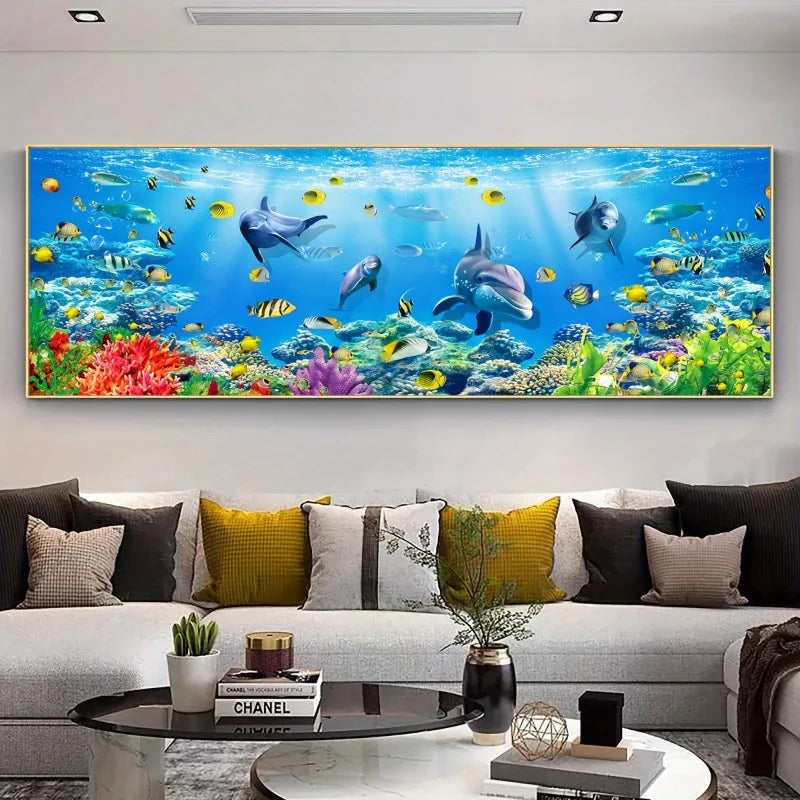 1pc Unframed Canvas Poster, Ocean Adventure Dolphin Tropical Fish, Canvas Wall Art, Artwork Wall Painting Wall Decor, Home Decor Peaceful Pleasures Health and Wellness