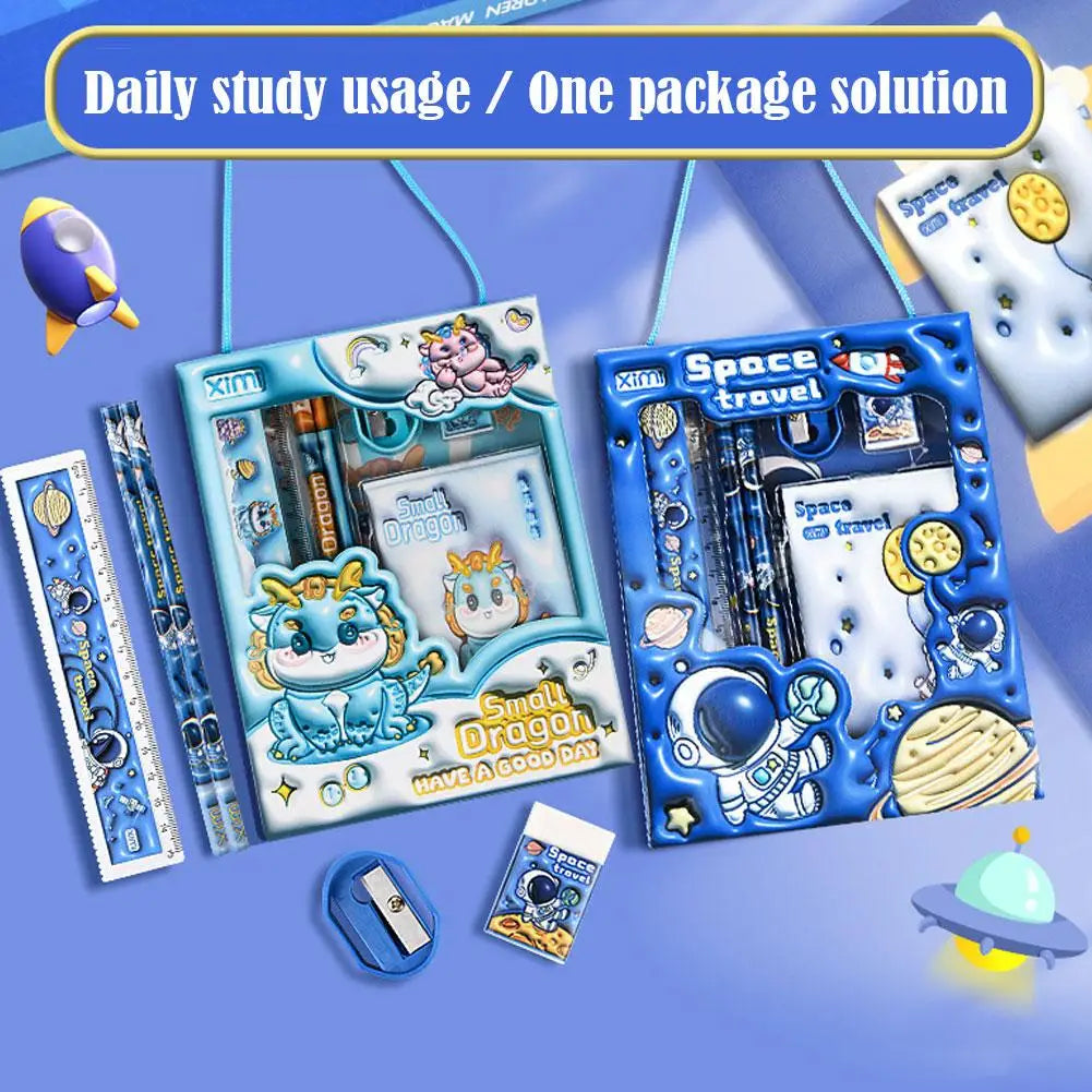6 Pcs/set Children's Cute Stationery Sets Cartoon Stationery Set Pencil Ruler Eraser Sharpener Student Stationery Supplies Peaceful Pleasures Health and Wellness