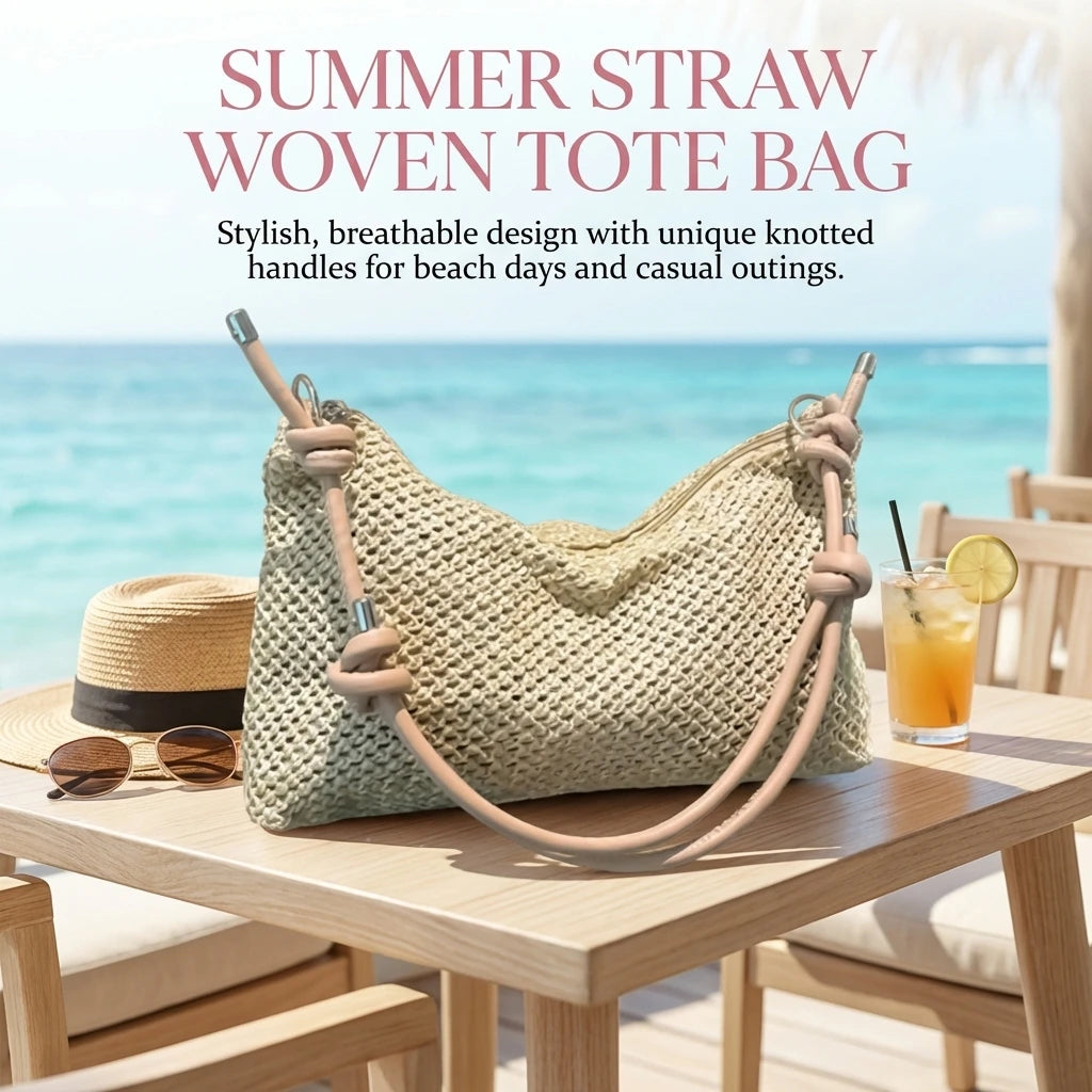 Women Straw Shoulder Bag Lightweight Casual Summer Handbag with Adjustable Strap Peaceful Pleasures Health and Wellness