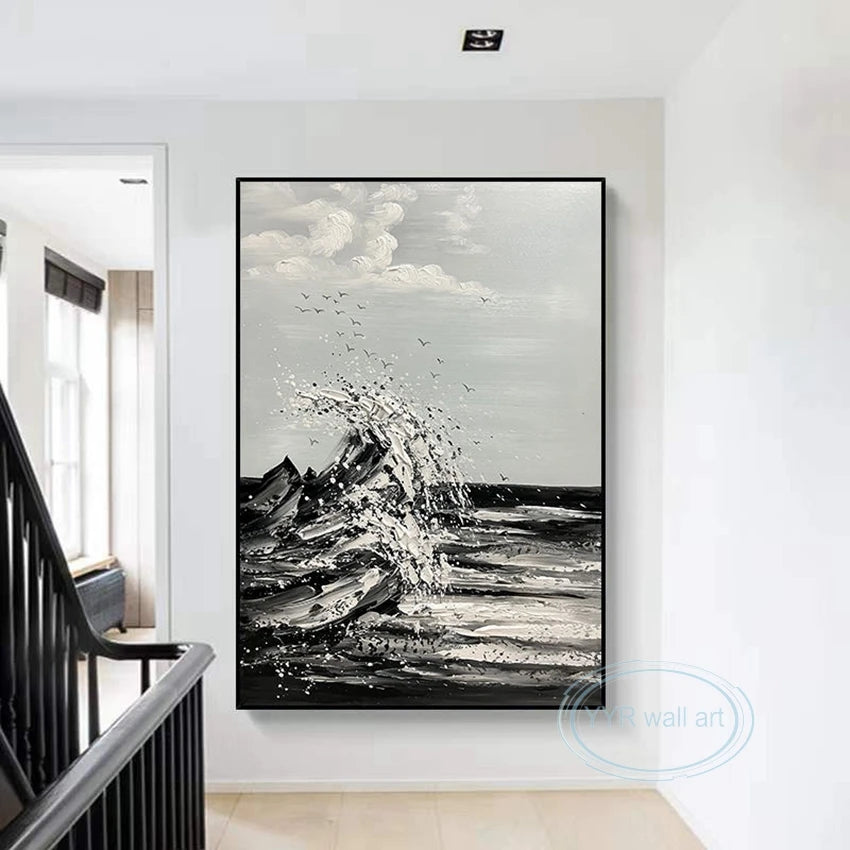 Living Room Porch Abstract Black White Poster Handmade Seascape Canvas Oil Painting Modern Wall Art Decoration Hanging Picture Peaceful Pleasures Health and Wellness