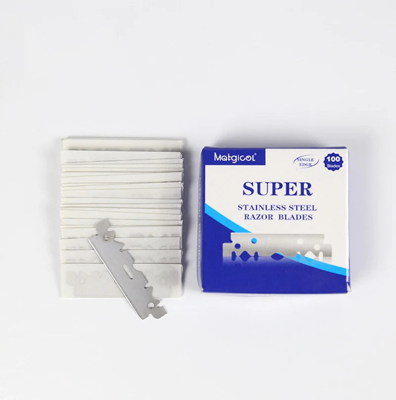 100-Pack Single-Sided Stainless Steel Razor Blades for Barbers