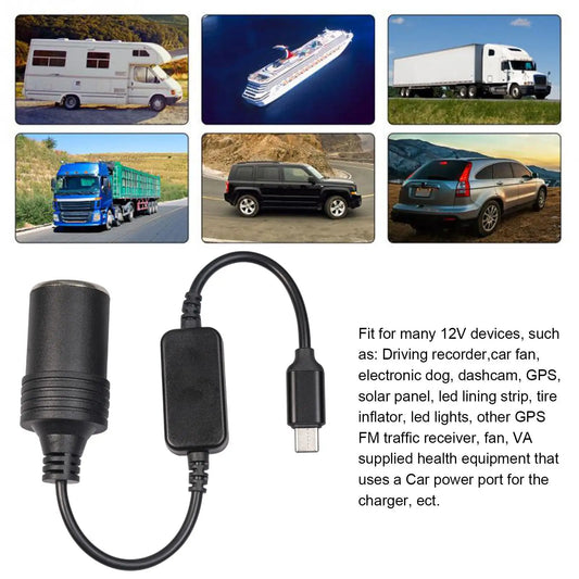Type C Male To 12V Car Cigarette Lighter Socket Female Converter Cable12V USB-C Port Power Converter Peaceful Pleasures Health and Wellness