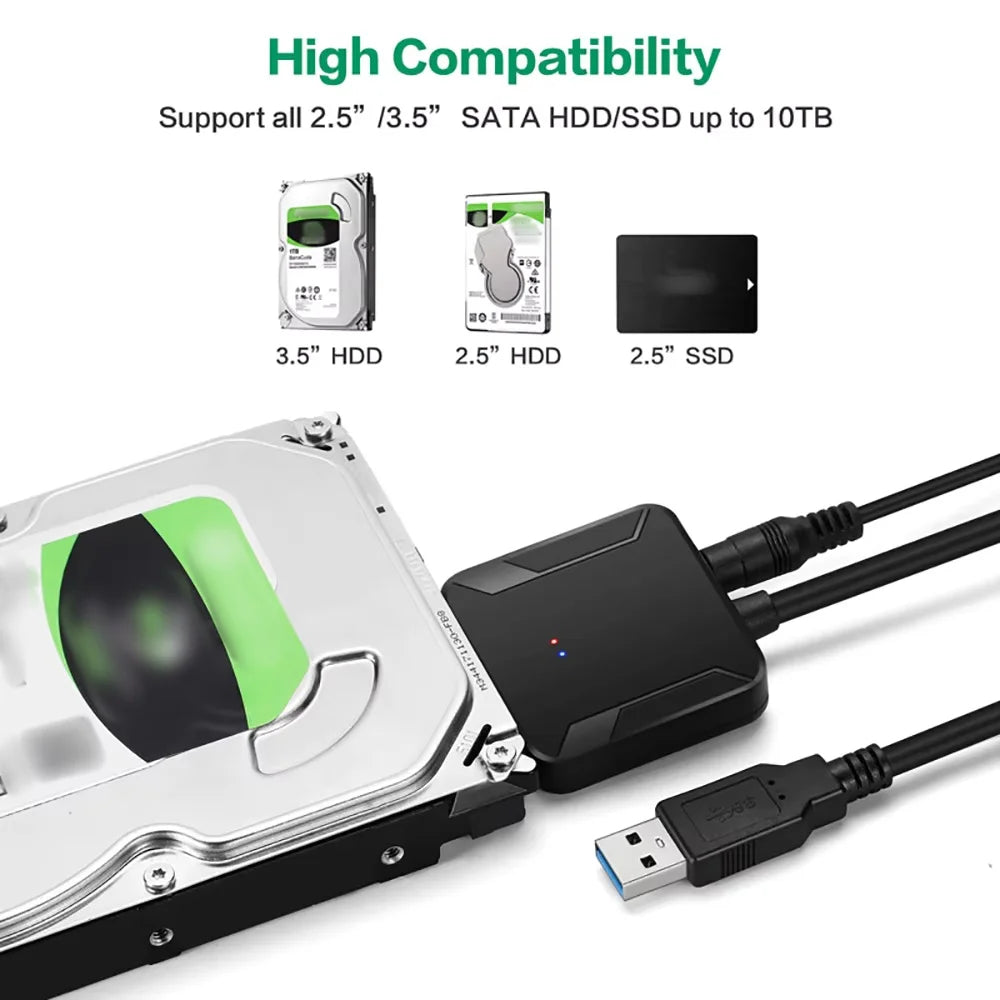 USB 3.0 to SATA Cable SATA III Hard Drive Adapter Converter for 2.5" 3.5" SSD HDD Hard Drive Disk with 12V/2A Power Adapter Peaceful Pleasures Health and Wellness